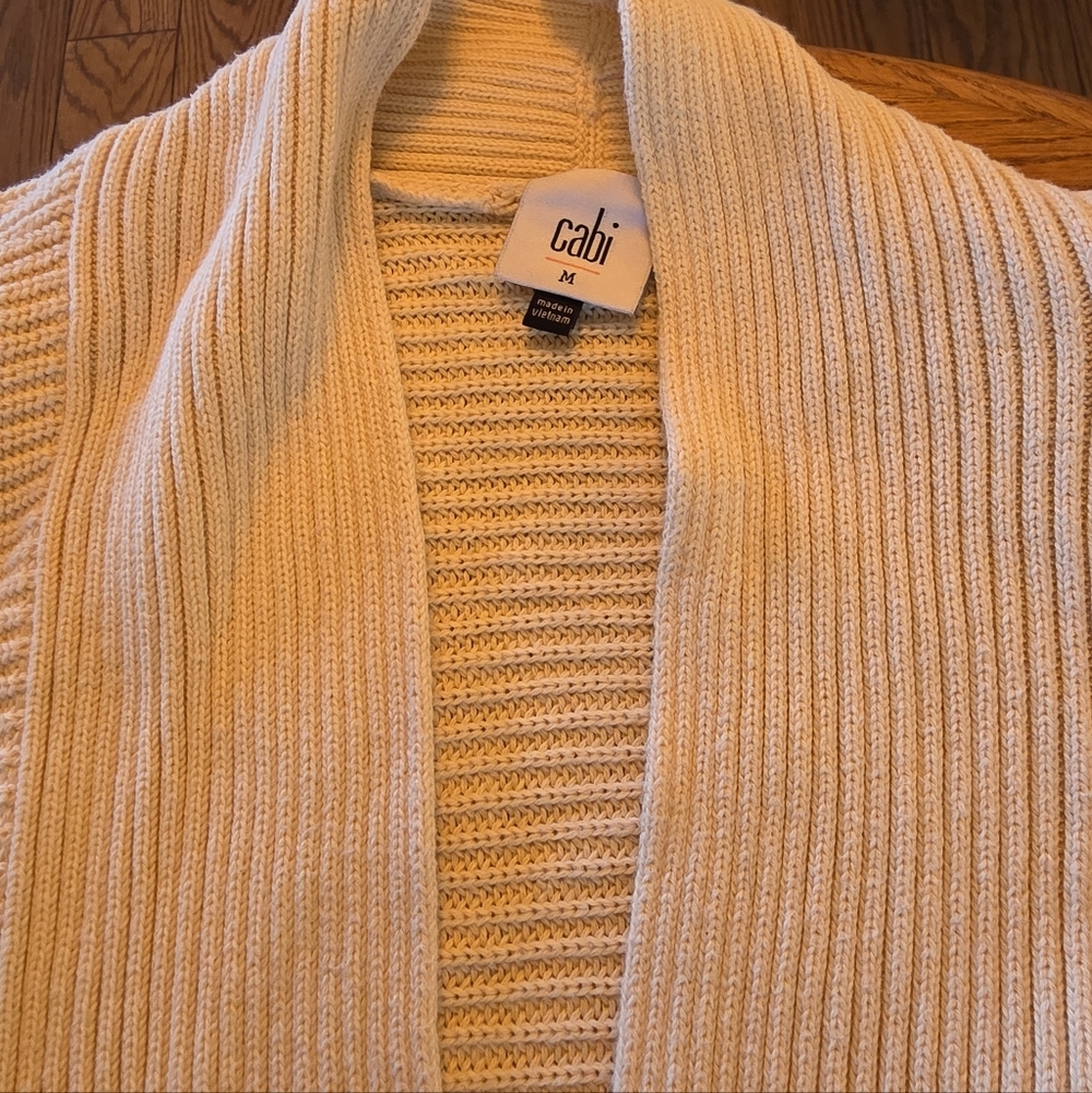 Cabi Colorblock Cardigan Cream Pink Green Dolman Sleeve Open Knit Spring - Picture 6 of 7